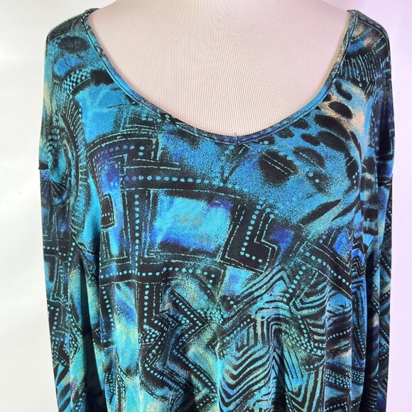 Chico's Travelers Size 3 (XL) Thin Slinky Knit Long Sleeve Top Abstract Teal - Picture 7 of 8